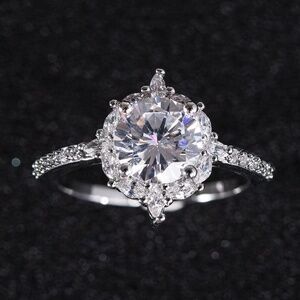*GOLDIE* Silver x Zircon Round Fashion Inlay Ring Size 9